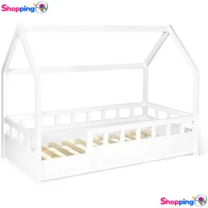 Lit cabane enfant 80 x 160 cm NEREE blanc avec sommier et barrières, Offrez à votre enfant un espace de rêve et de jeux avec ce lit cabane NEREE - Shopping'O - photo 1
