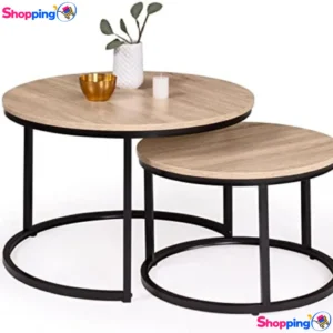 Lot de 2 tables basses gigognes rondes style industriel, Apportez une touche industrielle à votre intérieur avec ce lot de tables basses design - Shopping'O - photo 1