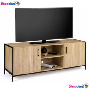 Meuble TV 140 cm bi-matière DETROIT en bois et métal, Apportez une touche industrielle à votre salon avec ce meuble TV design et pratique ! - Shopping'O - photo 1