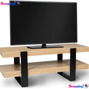 Meuble TV double plateau PHOENIX bois et noir, Design moderne et fonctionnalité pour votre salon - Shopping'O - photo 1