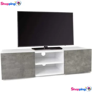 Meuble TV ELI blanc portes effet béton, Apportez une touche industrielle et contemporaine à votre intérieur ! - Shopping'O - photo 1