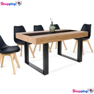Table à manger 160 cm PHOENIX bois et noire avec bande centrale noire, Apportez une touche de modernité à votre intérieur avec cette table à manger design - Shopping'O - photo 1