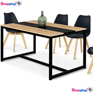 Table à manger DOVER 6 personnes bande centrale noire, Apportez une touche industrielle à votre salle à manger ! - Shopping'O - photo 1