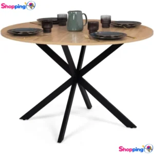 Table ALIX ronde bicolore coloris bois et noir 120 cm, Apportez une touche industrielle moderne à votre salle à manger ! - Shopping'O - photo 1